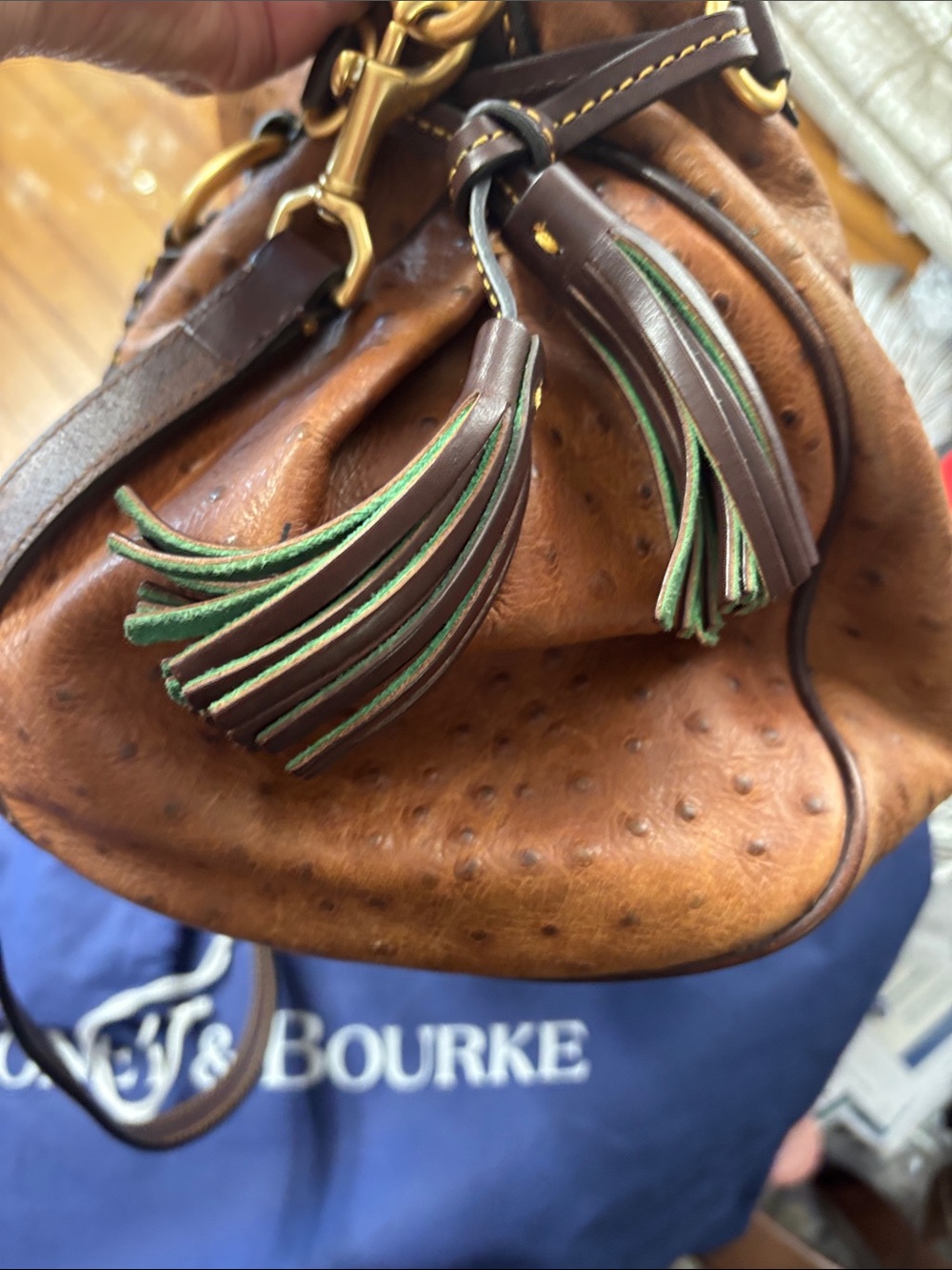 Dooney & Bourke Brown Ostrich-Effect Satchel with Dark Brown Trim - Picture 15 of 16